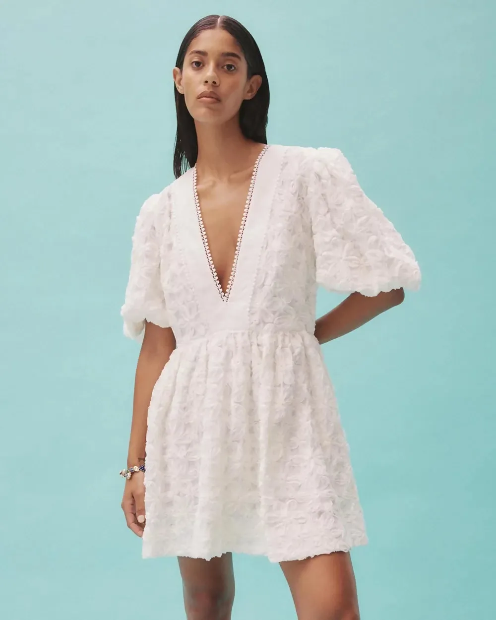 Alemais Iggy Embroidered Mini Dress Cream Size 14