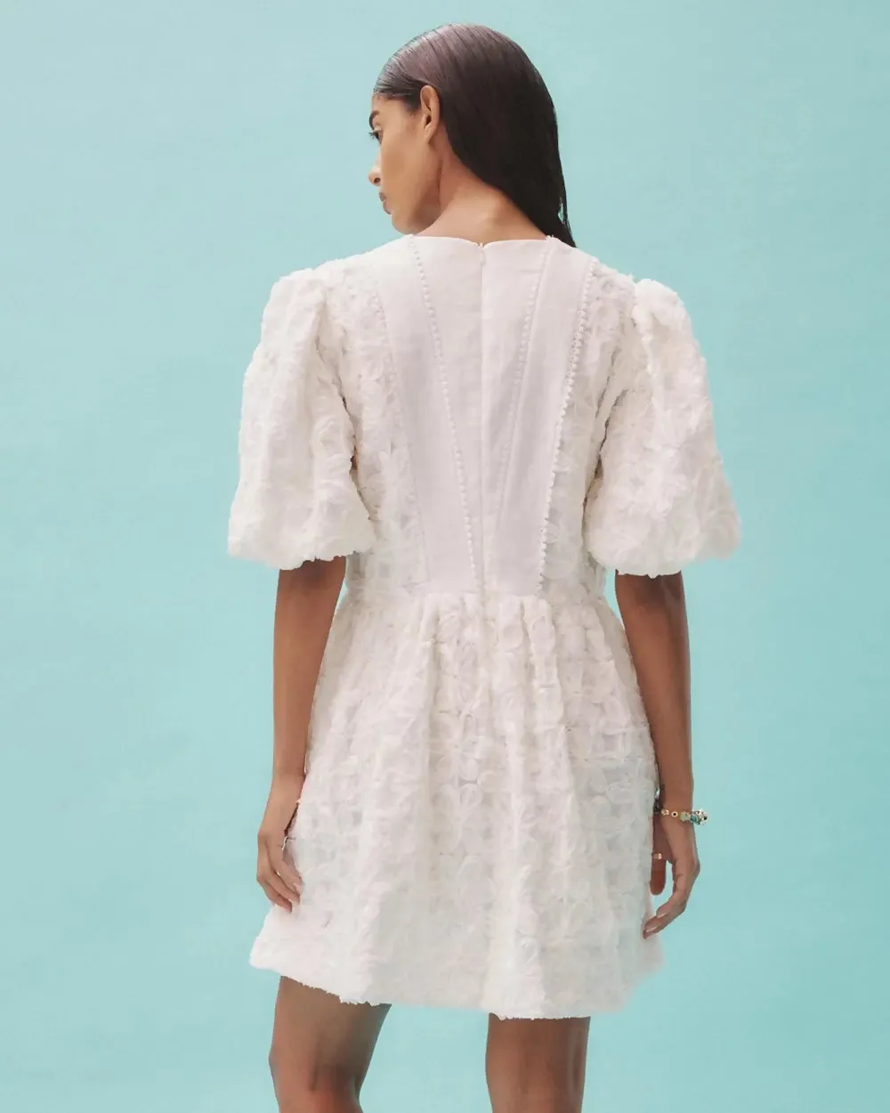 Alemais Iggy Embroidered Mini Dress Cream Size 14
