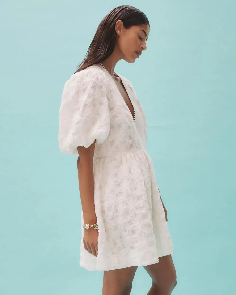 Alemais Iggy Embroidered Mini Dress Cream Size 14