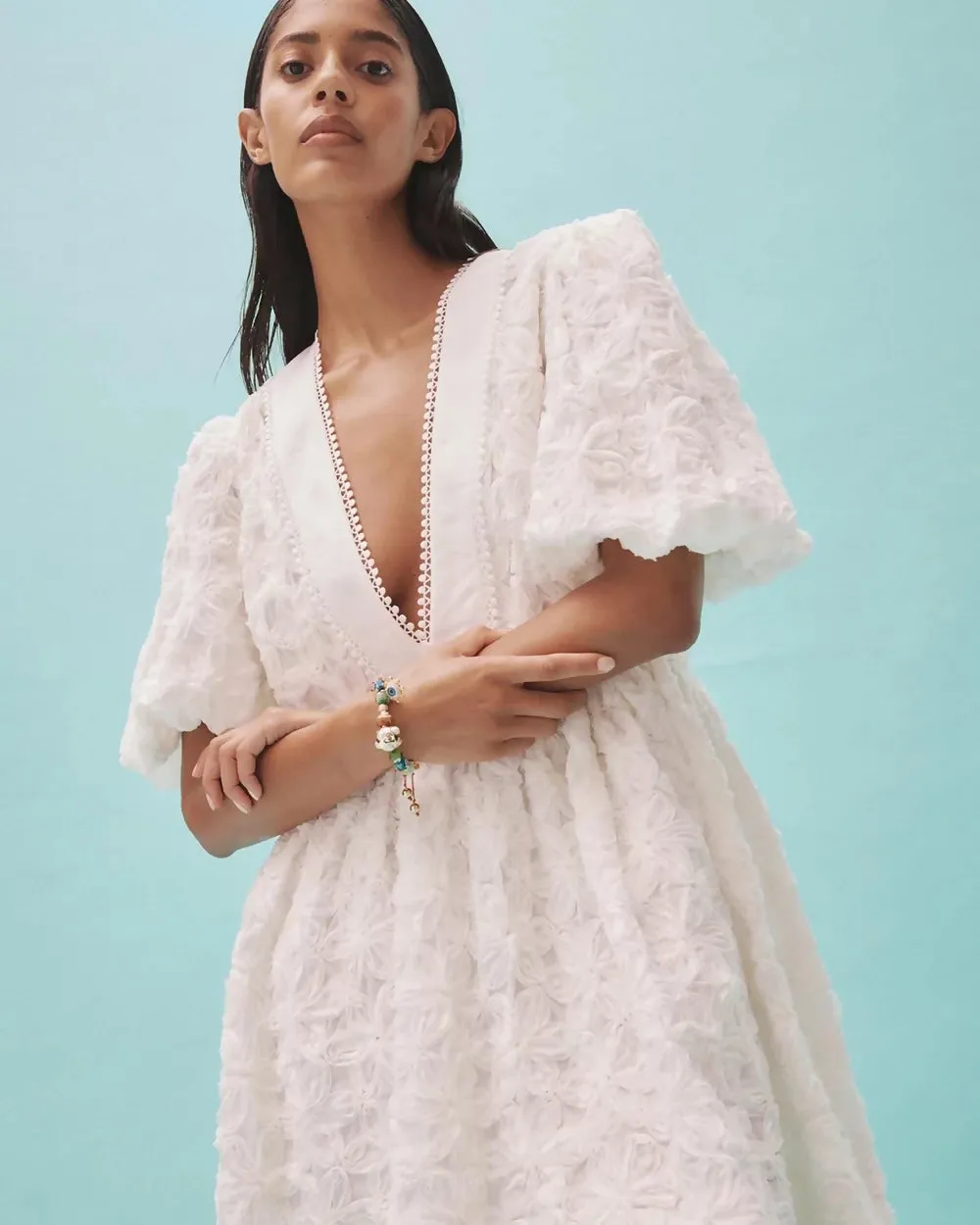 Alemais Iggy Embroidered Mini Dress Cream Size 14