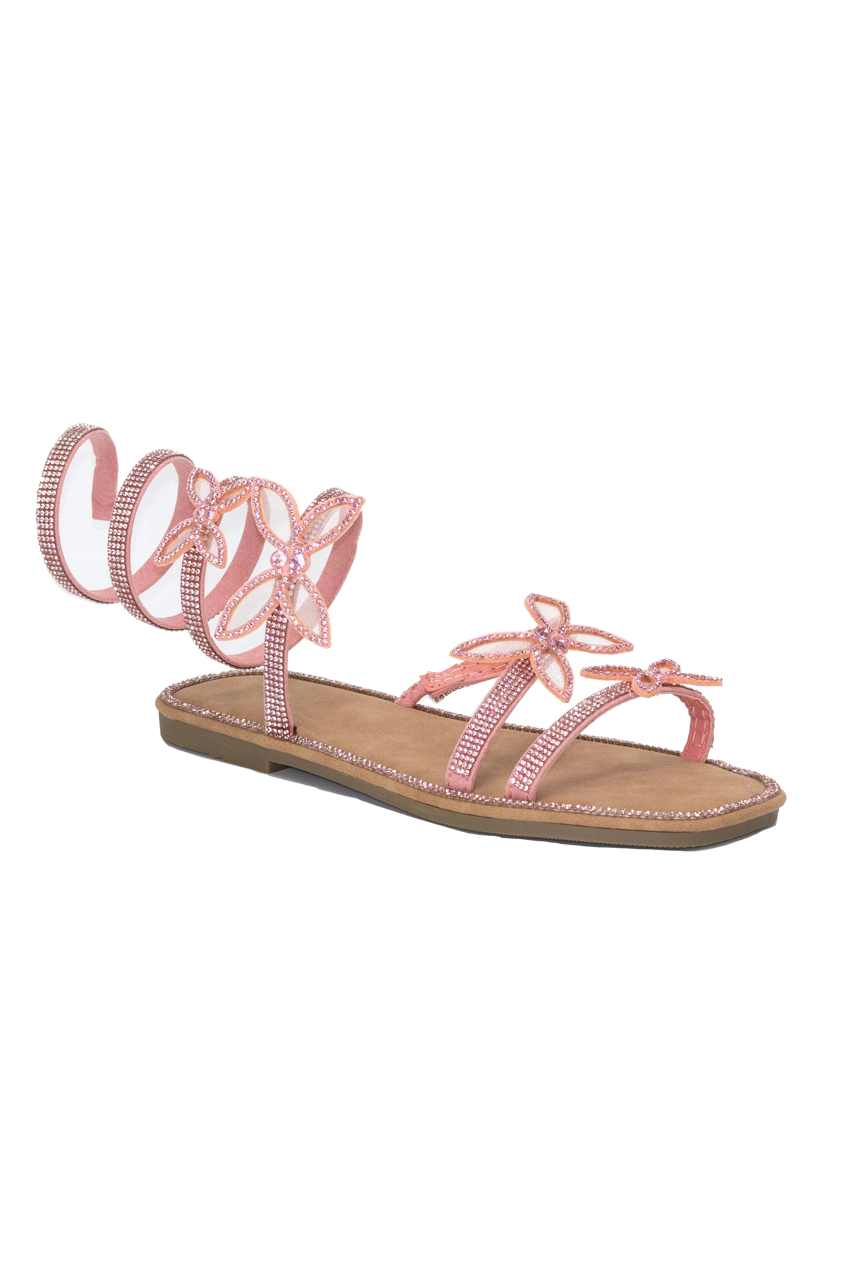 Atlanta - Embellished Spiral Coil Strap Flat Sandals