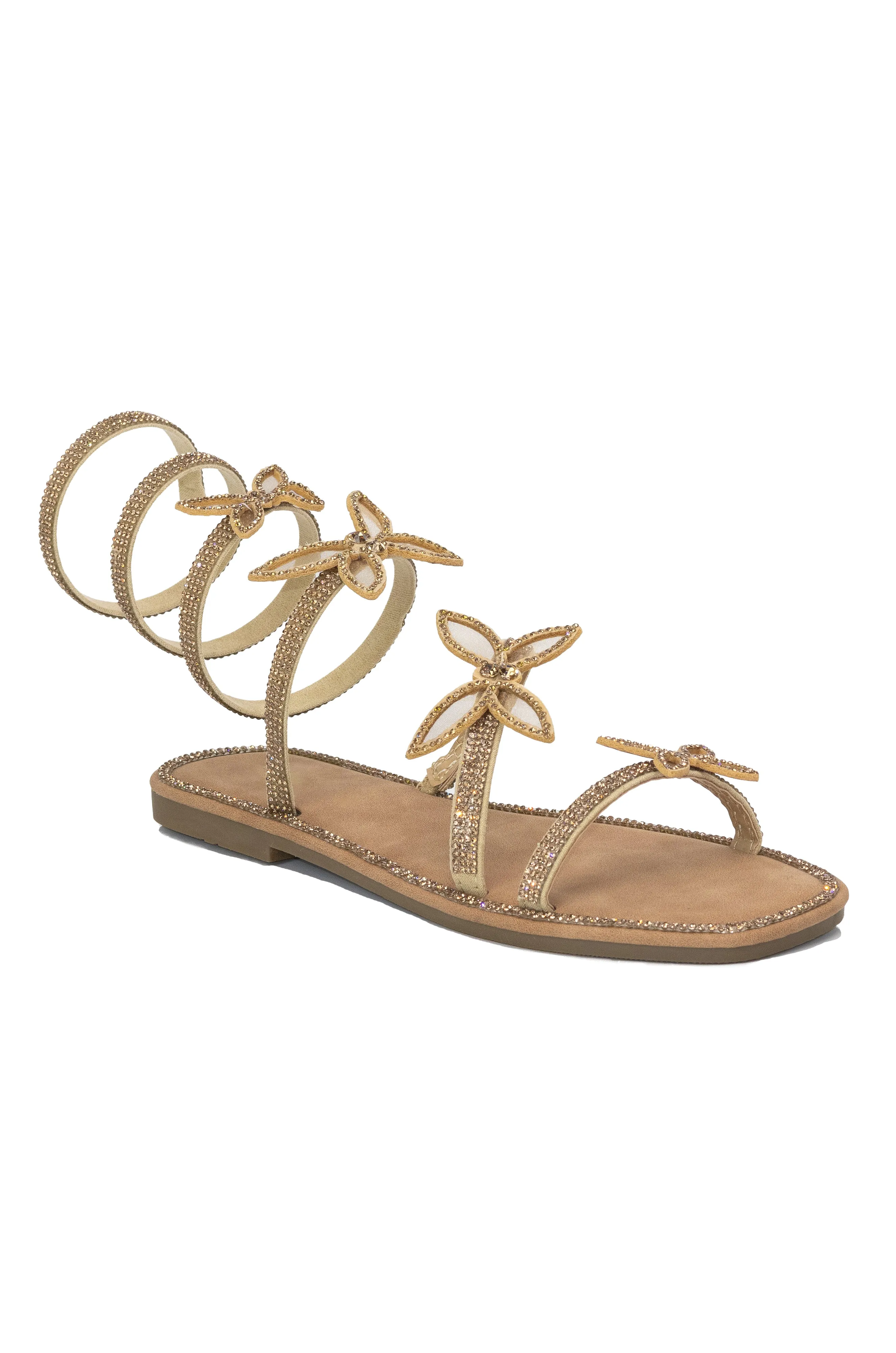 Atlanta - Embellished Spiral Coil Strap Flat Sandals