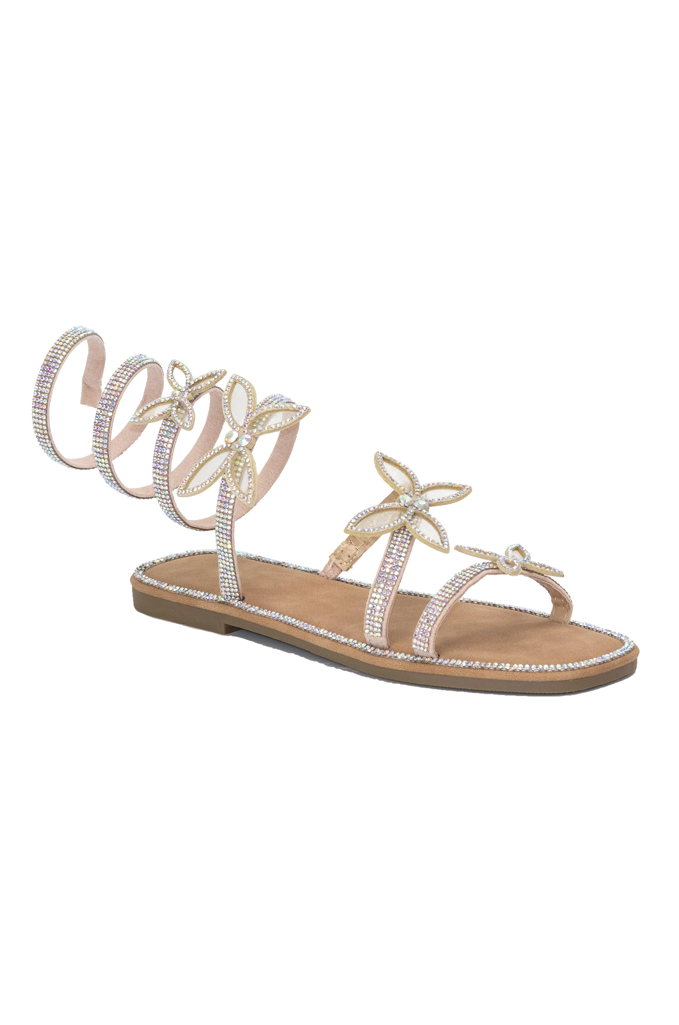 Atlanta - Embellished Spiral Coil Strap Flat Sandals