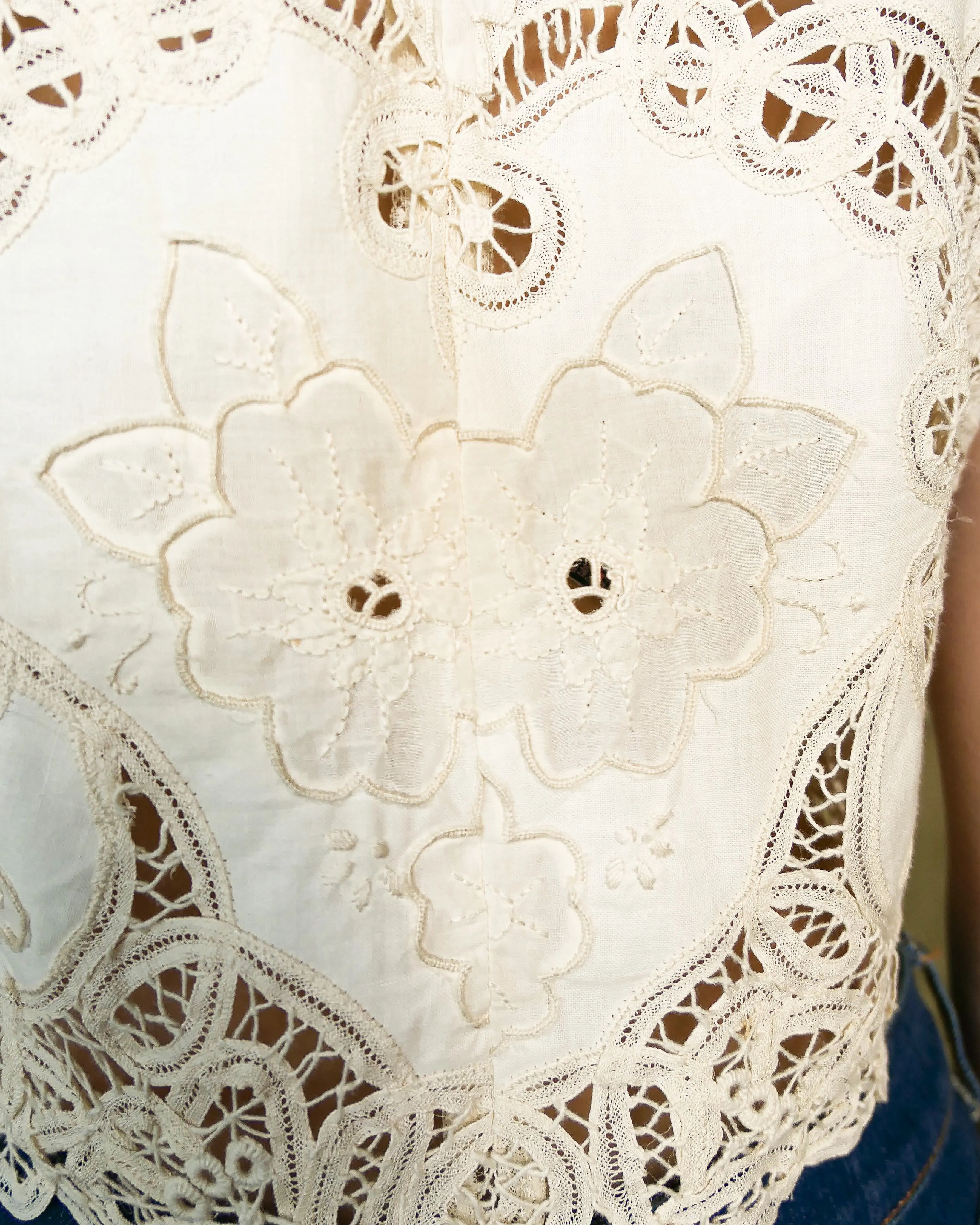 Battenberg Lace Butterfly Motif Crop Tank Top