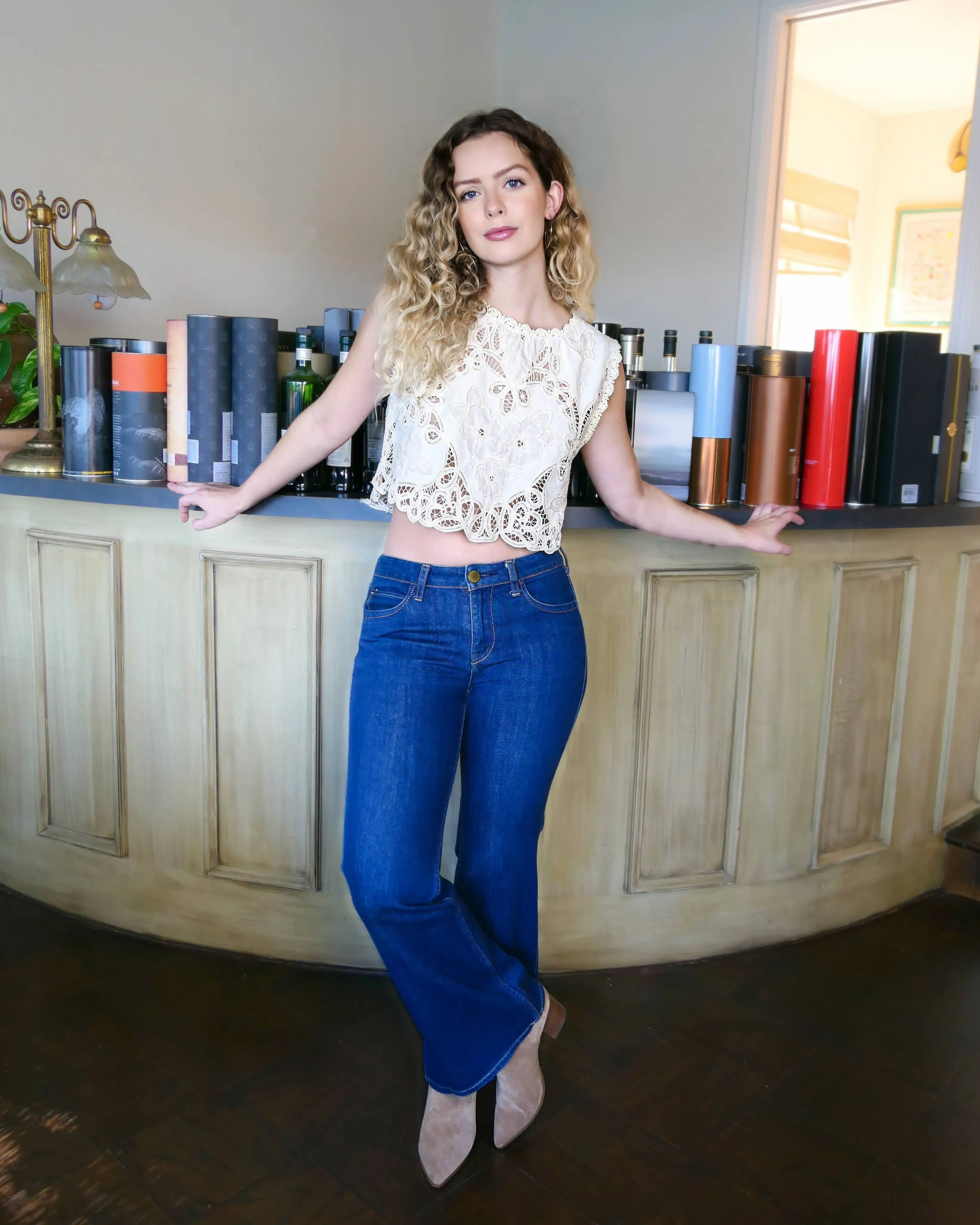 Battenberg Lace Butterfly Motif Crop Tank Top