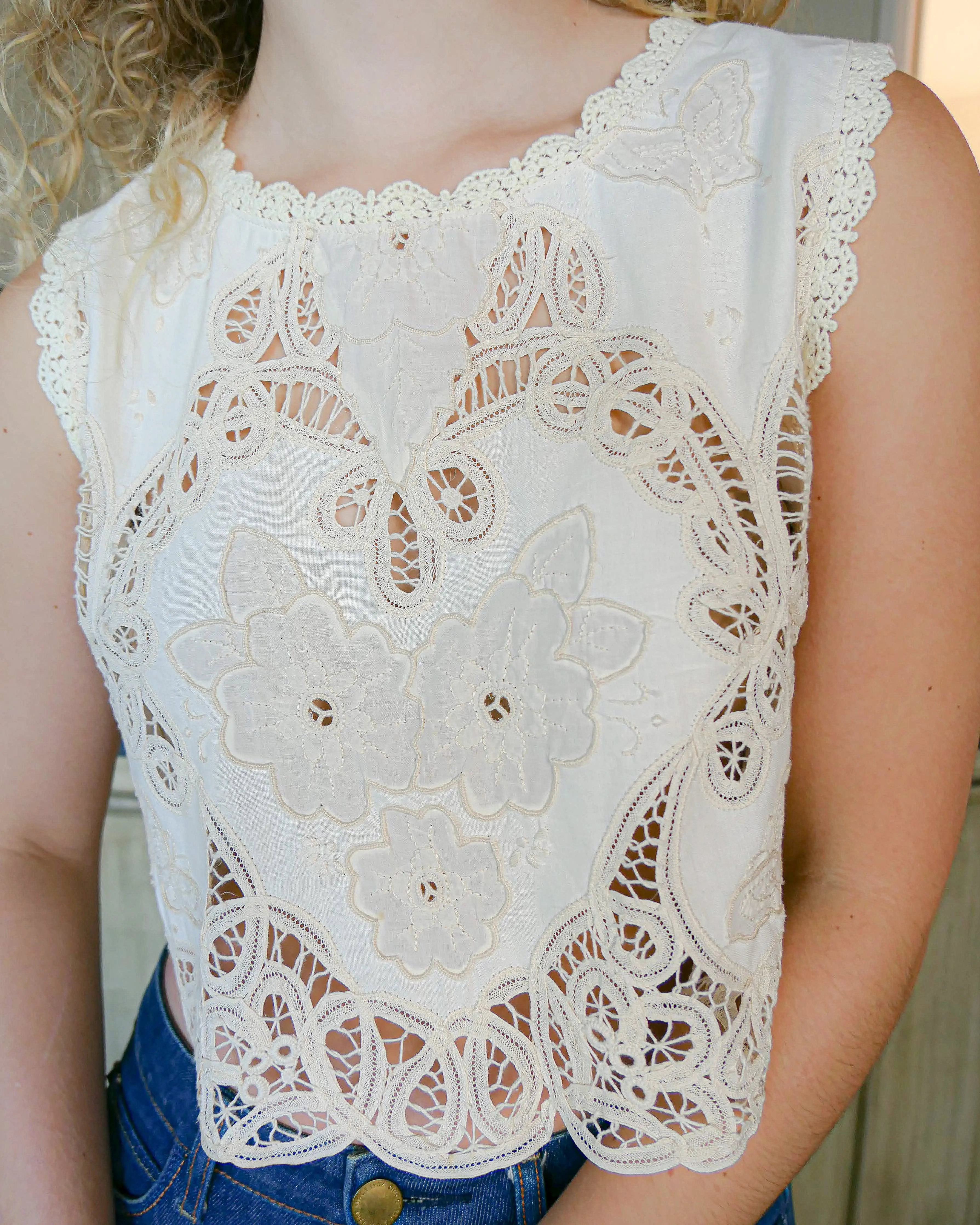 Battenberg Lace Butterfly Motif Crop Tank Top
