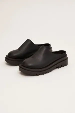 Black Chunky Sole Flat Mules