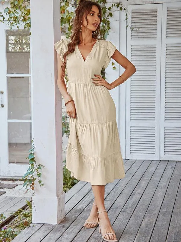 Bohemian Flutter Sleeve Vintage V-Neck Dress with a Touch of Elegance