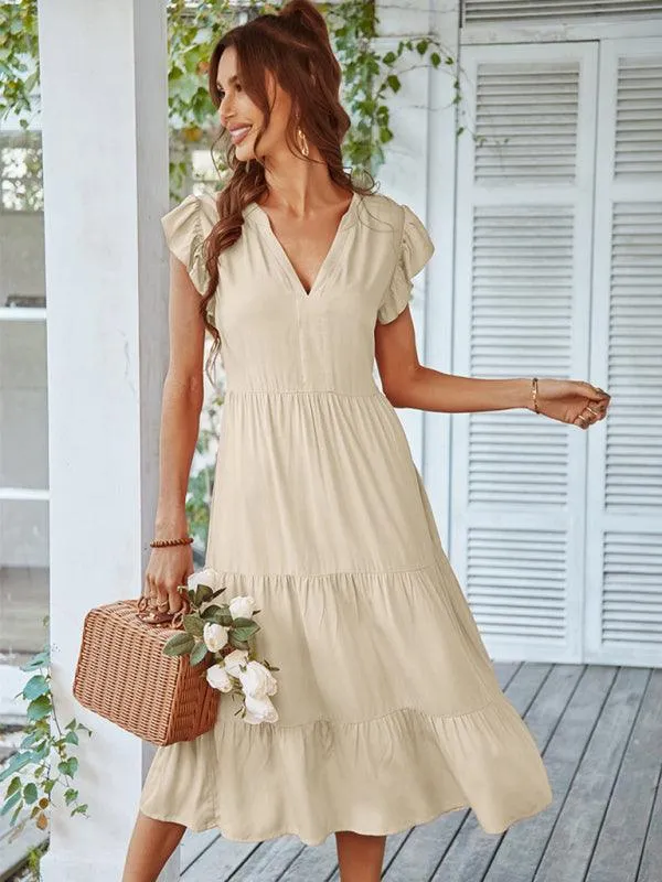 Bohemian Flutter Sleeve Vintage V-Neck Dress with a Touch of Elegance