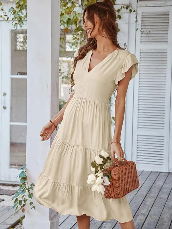 Bohemian Flutter Sleeve Vintage V-Neck Dress with a Touch of Elegance