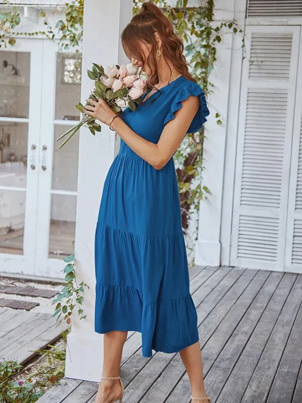 Bohemian Flutter Sleeve Vintage V-Neck Dress with a Touch of Elegance
