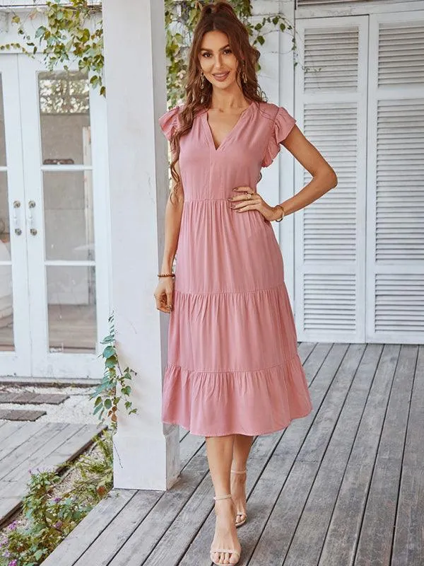 Bohemian Flutter Sleeve Vintage V-Neck Dress with a Touch of Elegance