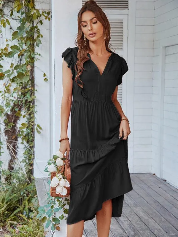 Bohemian Flutter Sleeve Vintage V-Neck Dress with a Touch of Elegance