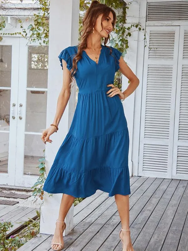 Bohemian Flutter Sleeve Vintage V-Neck Dress with a Touch of Elegance