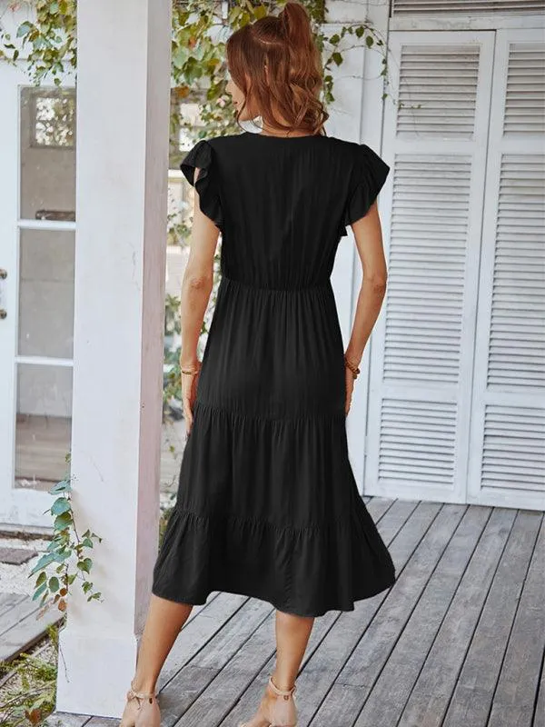 Bohemian Flutter Sleeve Vintage V-Neck Dress with a Touch of Elegance