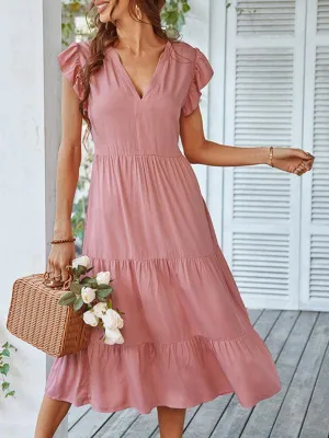 Bohemian Flutter Sleeve Vintage V-Neck Dress with a Touch of Elegance