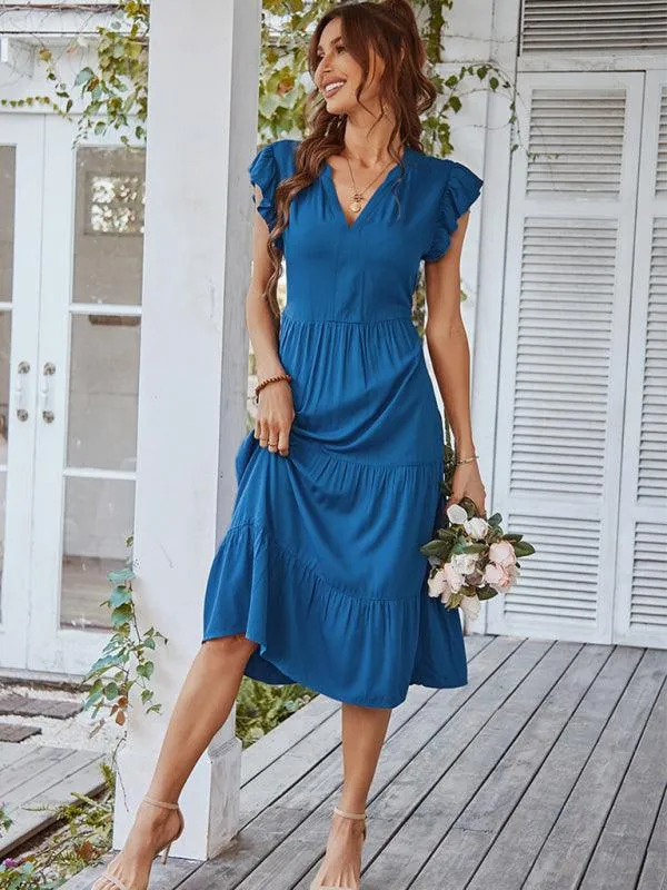 Bohemian Flutter Sleeve Vintage V-Neck Dress with a Touch of Elegance