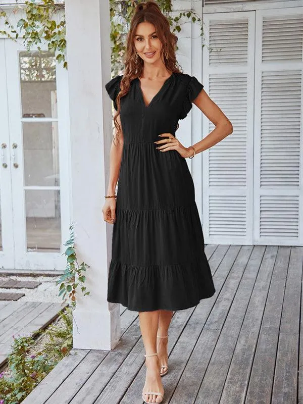 Bohemian Flutter Sleeve Vintage V-Neck Dress with a Touch of Elegance