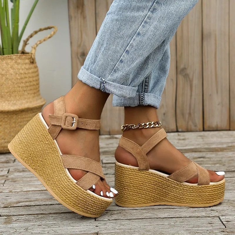 Boho Espadrille Wedge Ankle Strap Sandal