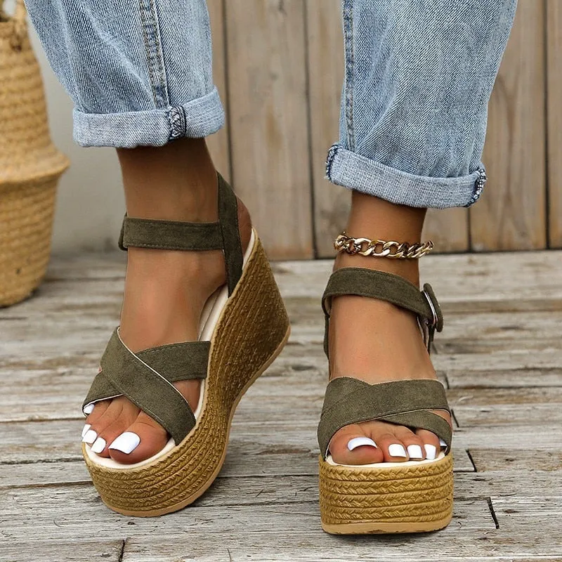 Boho Espadrille Wedge Ankle Strap Sandal