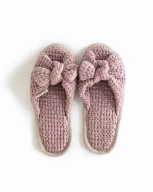 Bow tie waffle linen slippers in Woodrose