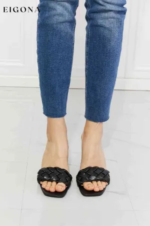 Braided Block Heel Sandals in Black