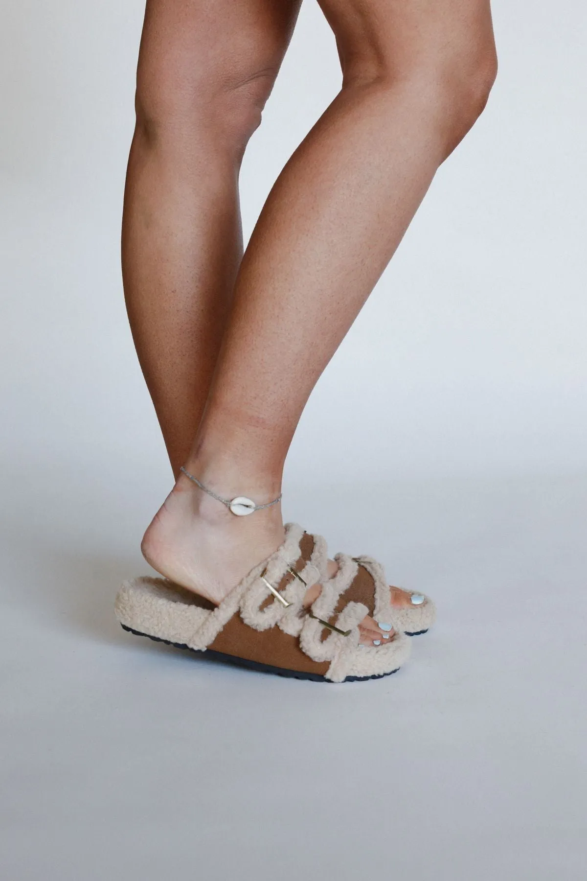 Chase Plush Buckle Sandals - Brown