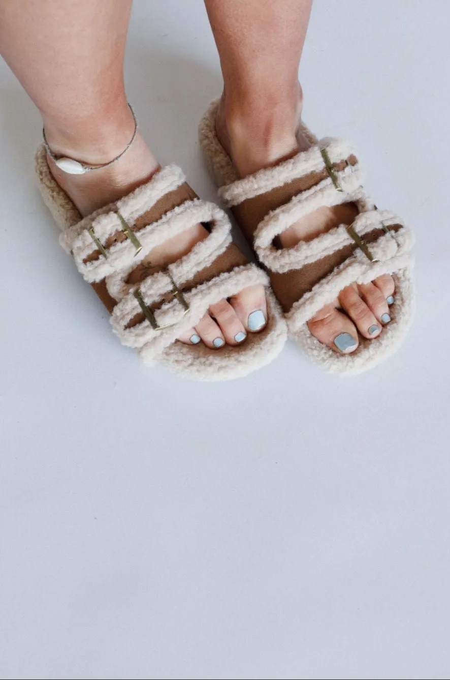 Chase Plush Buckle Sandals - Brown