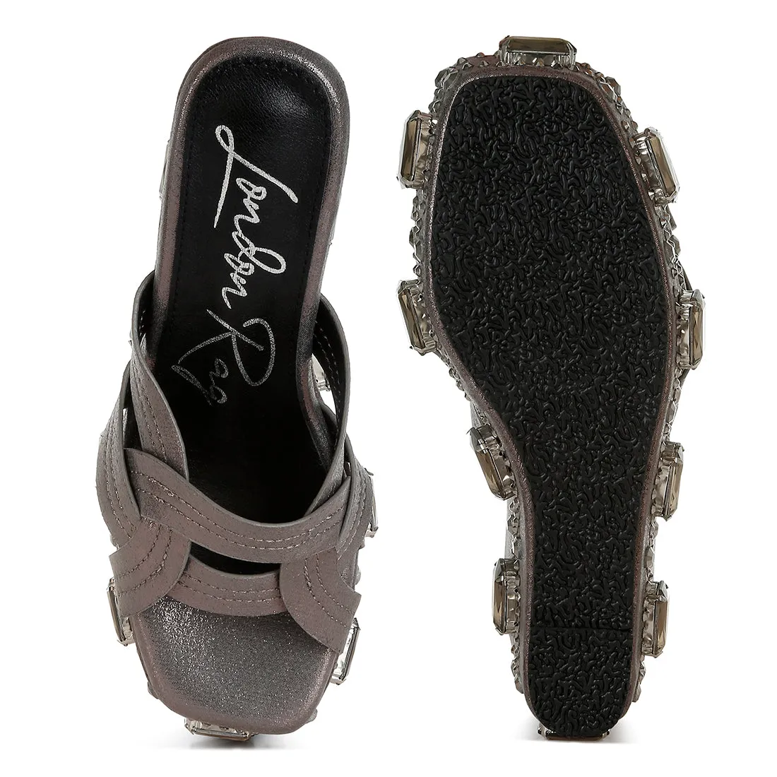 Chunky Diamante & Rhinestone Cut-Out Sandals