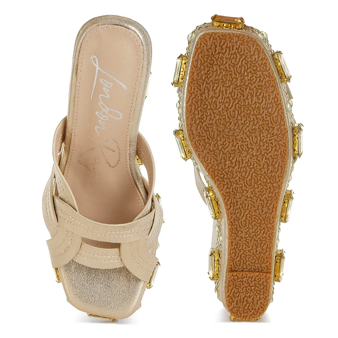 Chunky Diamante & Rhinestone Cut-Out Sandals