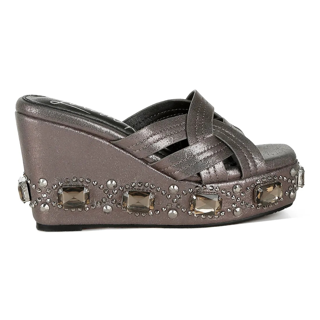 Chunky Diamante & Rhinestone Cut-Out Sandals