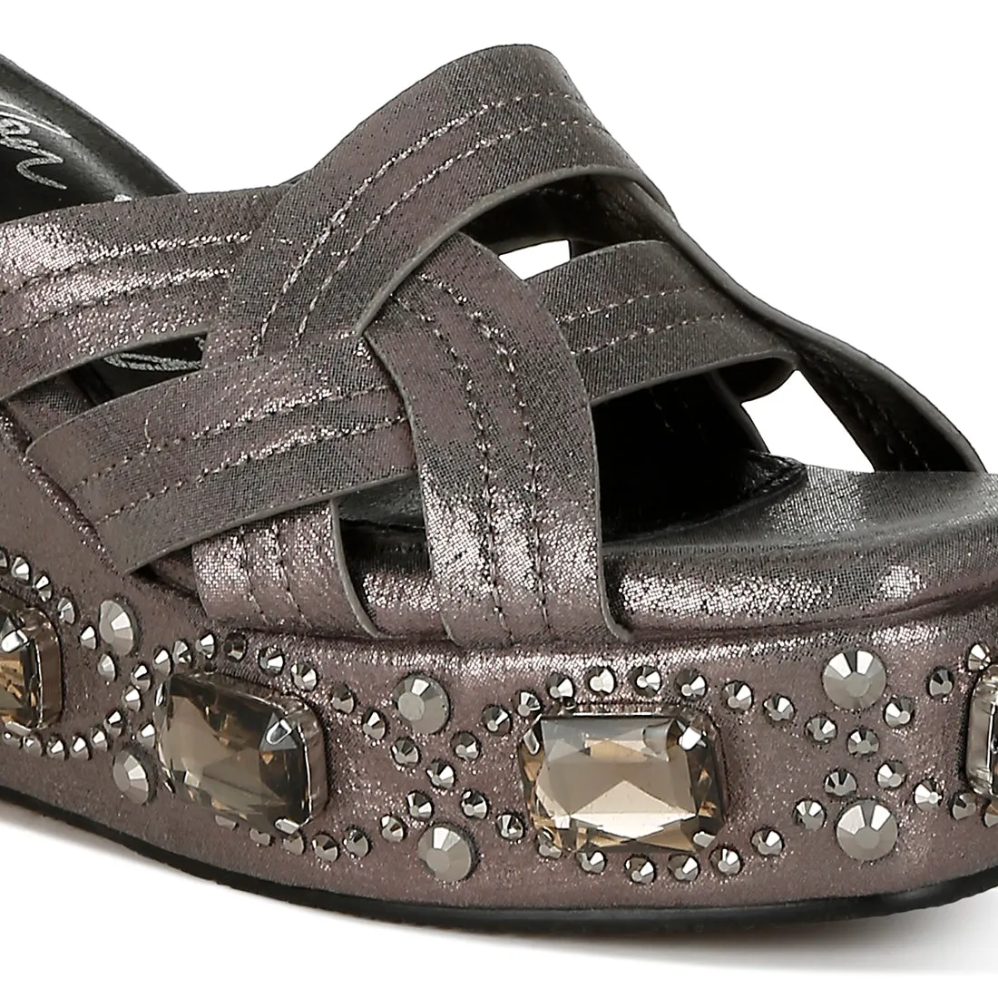 Chunky Diamante & Rhinestone Cut-Out Sandals