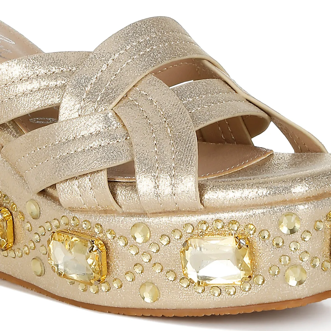 Chunky Diamante & Rhinestone Cut-Out Sandals