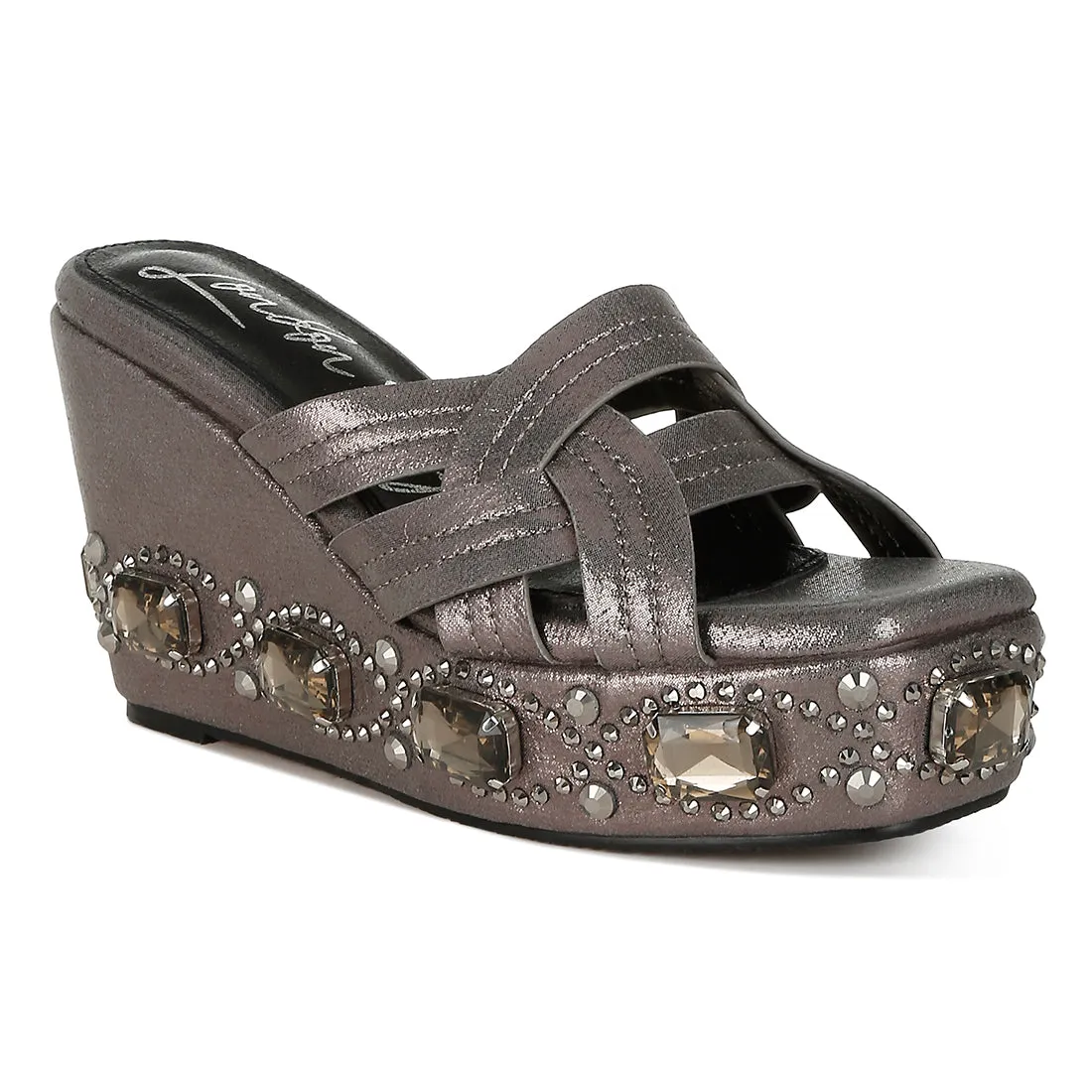 Chunky Diamante & Rhinestone Cut-Out Sandals