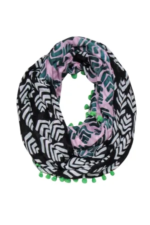 Diane von Furstenberg - Pink, Green, Black & White Leaf Print Circle Scarf