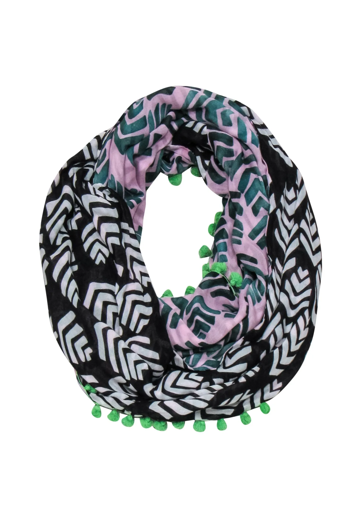 Diane von Furstenberg - Pink, Green, Black & White Leaf Print Circle Scarf