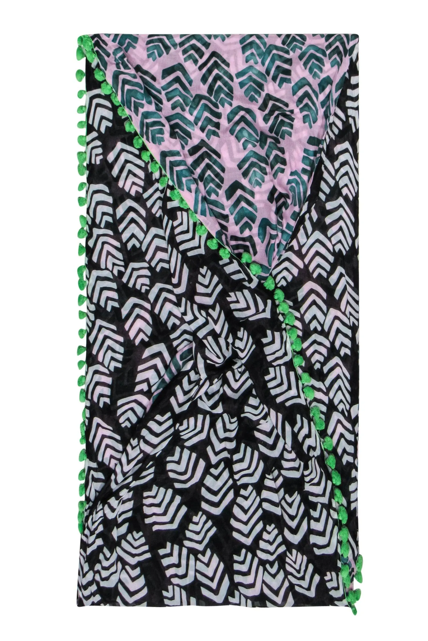 Diane von Furstenberg - Pink, Green, Black & White Leaf Print Circle Scarf