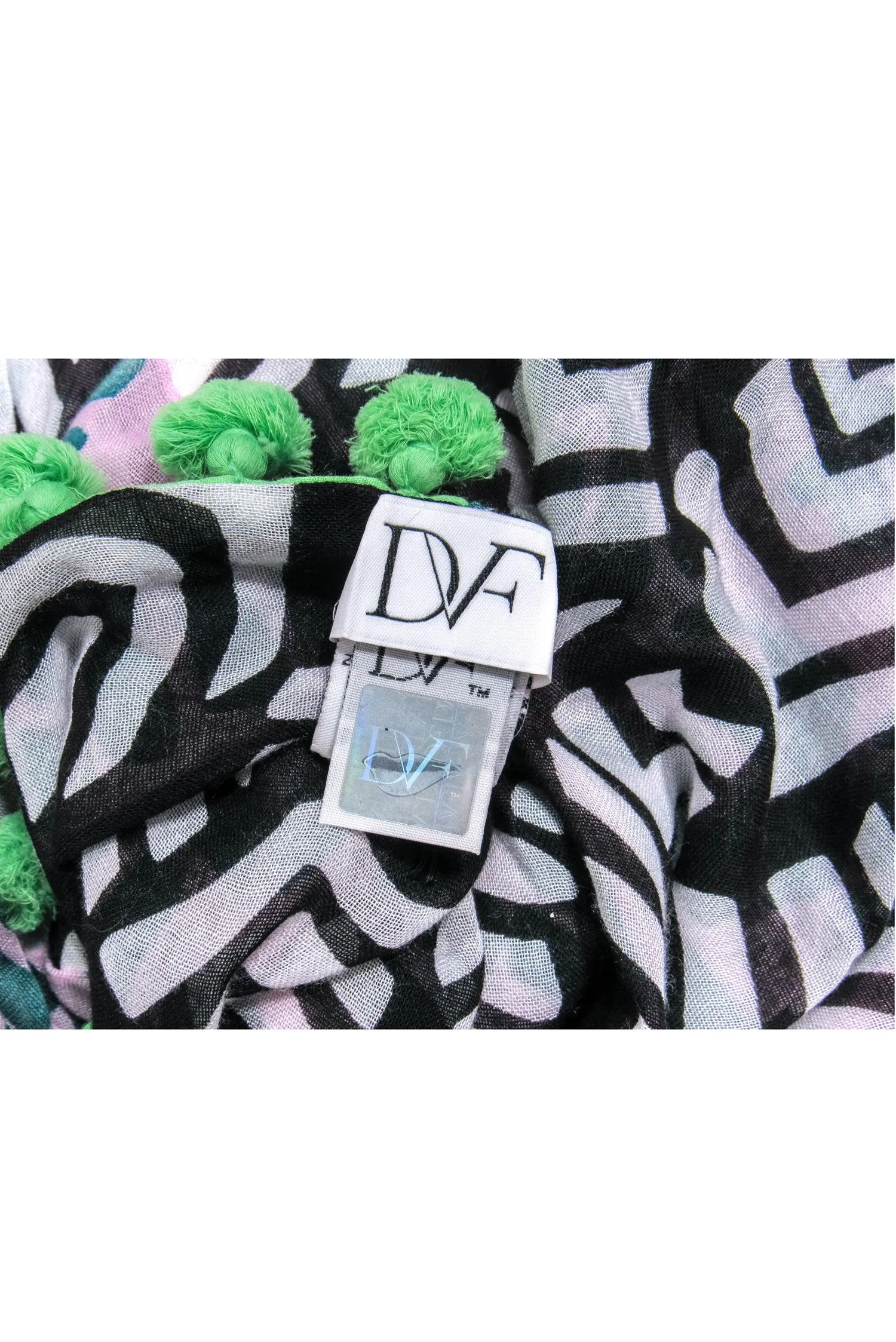 Diane von Furstenberg - Pink, Green, Black & White Leaf Print Circle Scarf