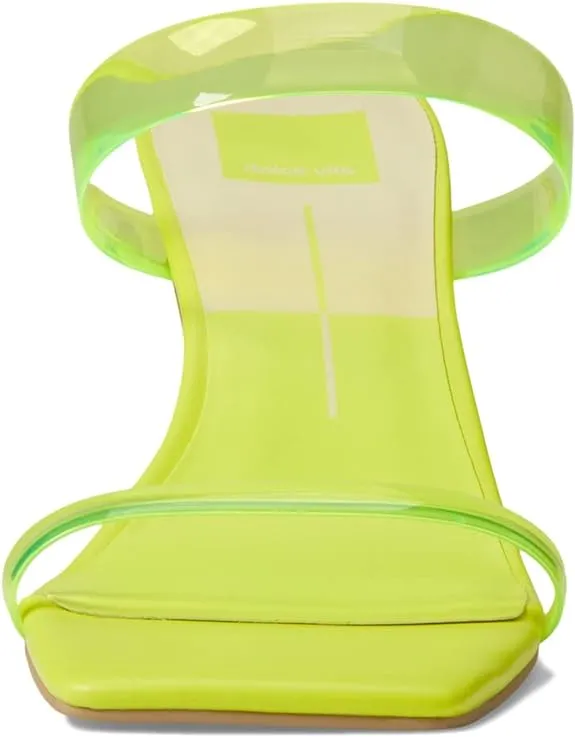 Dolce Vita Novah Neon Lime Vinyl Slip On Squared Open Toe Spool Heeled Sandals