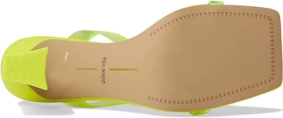 Dolce Vita Novah Neon Lime Vinyl Slip On Squared Open Toe Spool Heeled Sandals