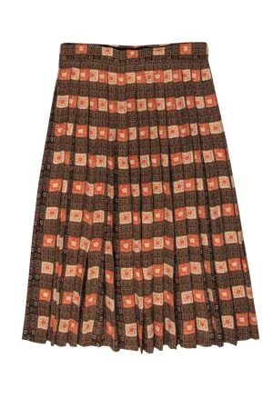Doncaster - Brown, Black & Orange Bohemian Print Pleated Midi Skirt Sz 14