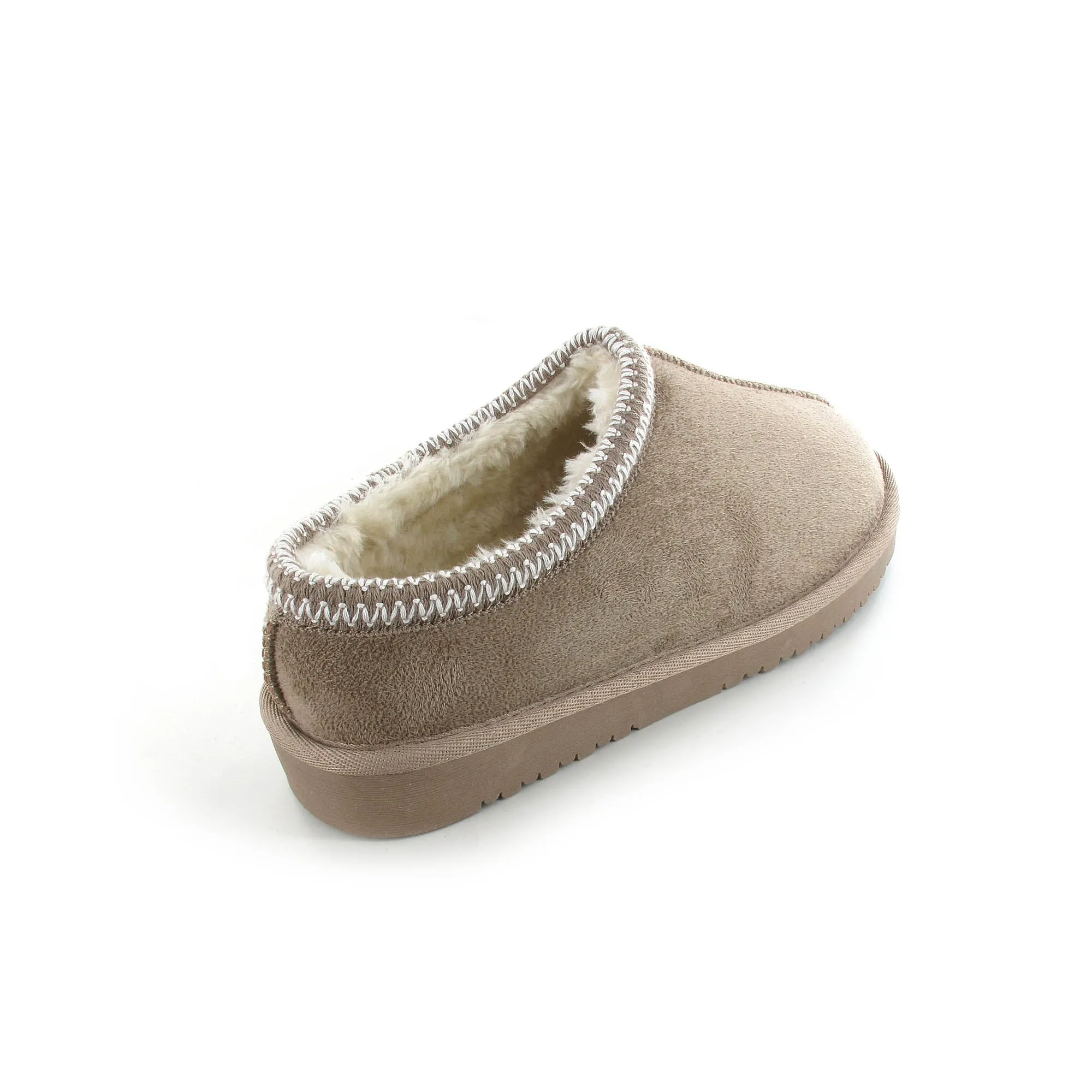 Ella Kelly Embroidered Faux Fur Lined Mule Slipper Beige