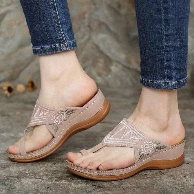 Embroidered Open Toe Sandals