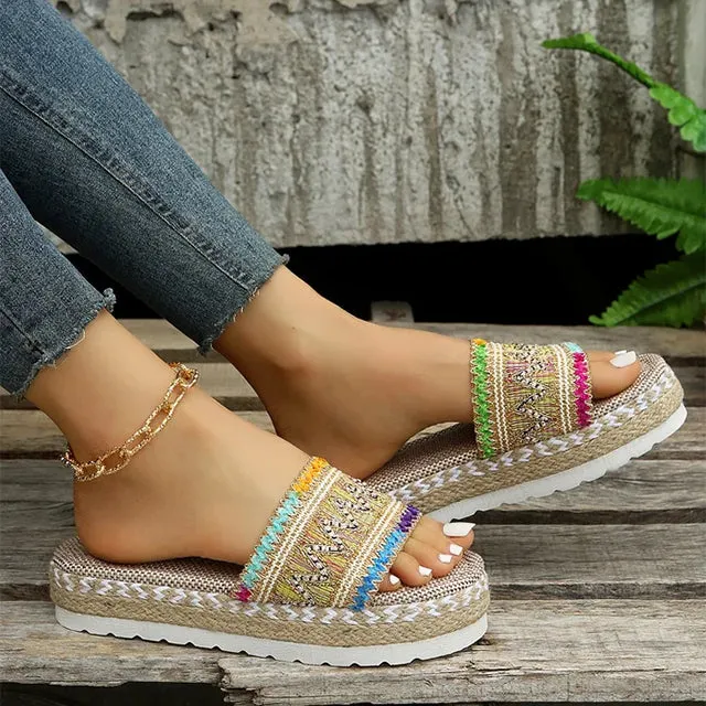 Ethnic Style Platform Slippers