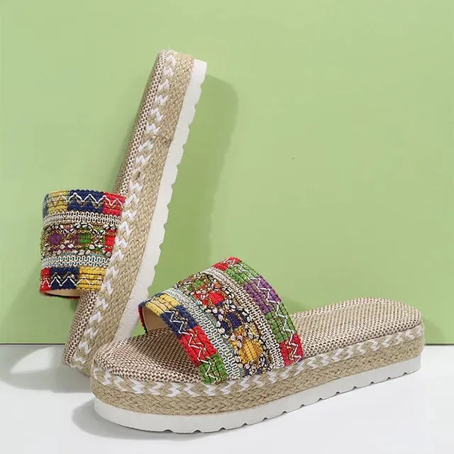 Ethnic Style Platform Slippers