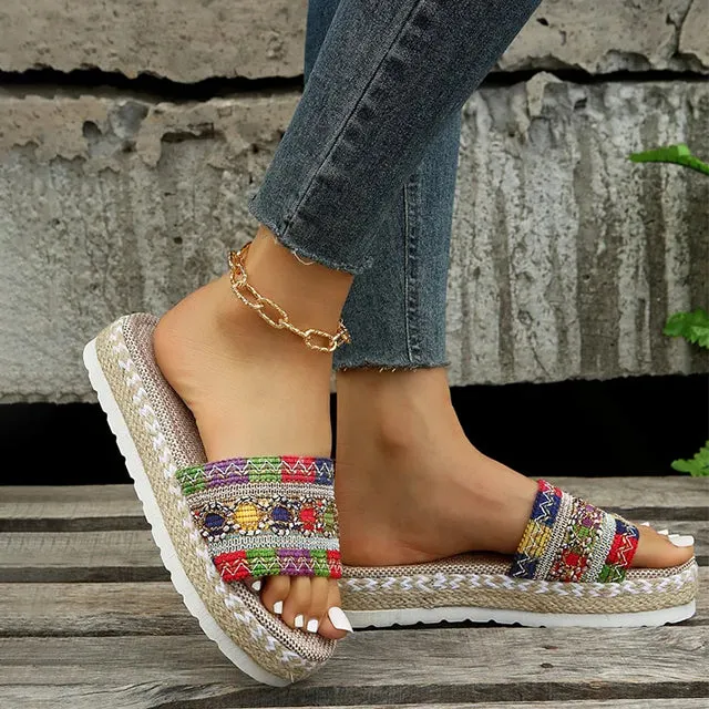 Ethnic Style Platform Slippers