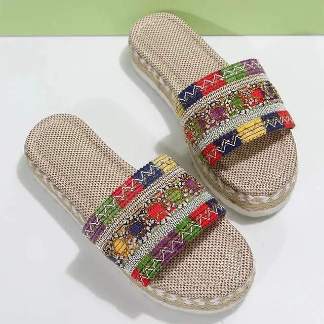 Ethnic Style Platform Slippers