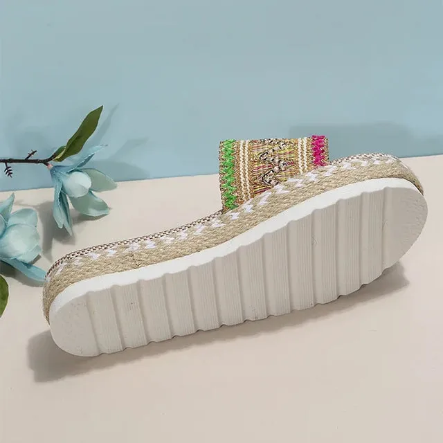 Ethnic Style Platform Slippers