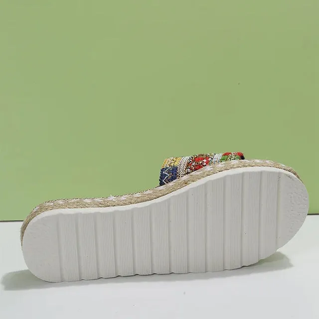 Ethnic Style Platform Slippers