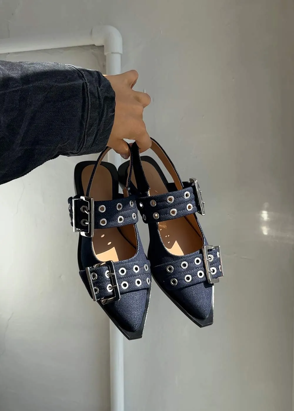 Feminine Buckle Ballerina Denim - Dark Navy